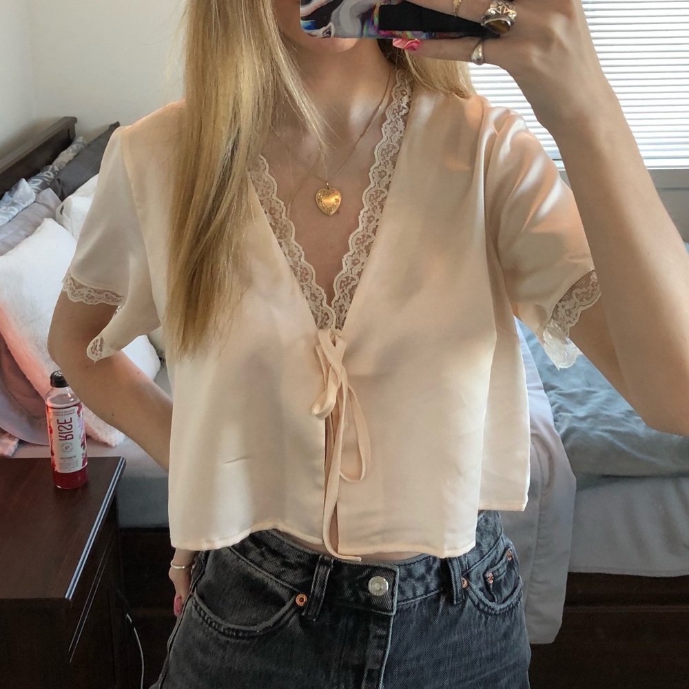 satin front tie top